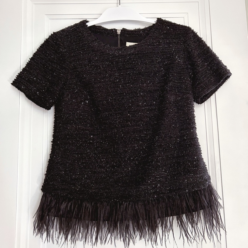 Deletta Anthropologie black feather top
